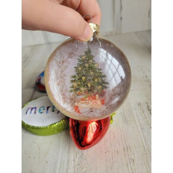 Snowman light bulb Merry Santa Claus Circle glitter set blown glass ornament Xma - Picture 6 of 10